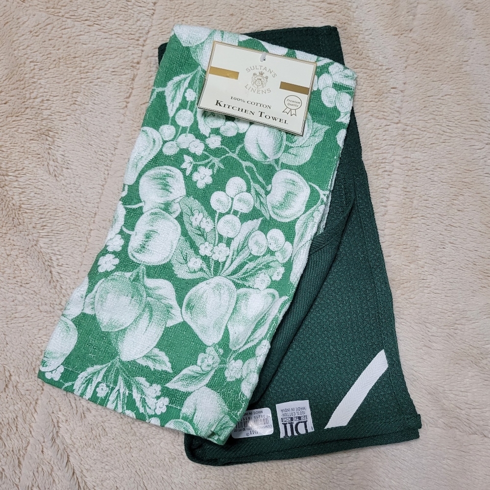 Fruit Theme Kitchen Linens Set of Kitchen Towels, green